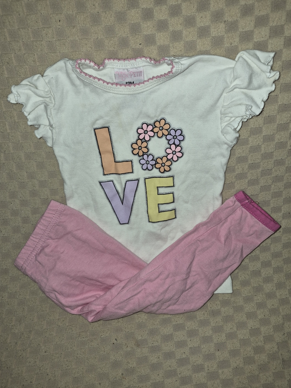 Mon Petite White Top and Pink Floral 'LOVE' Pajama Set